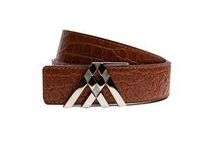 Tan Croc & Brown Smooth Reversible Leather Pavilion Belt - Antoni Manuel