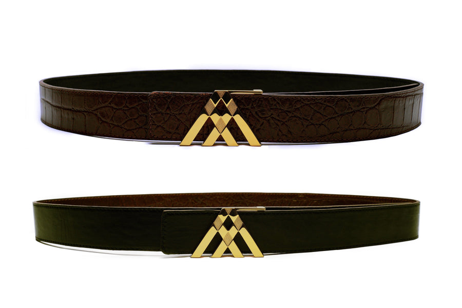 Brown Croc & Black Smooth Reversible Leather Pavilion Belt - Antoni Manuel