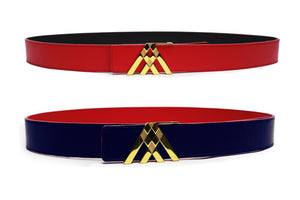 Red Grain & Navy Blue Smooth Reversible Leather Pavilion Belt - Antoni Manuel