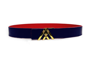Red Grain & Navy Blue Smooth Reversible Leather Pavilion Belt - Antoni Manuel