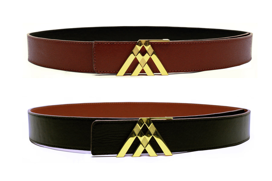 Brown Grain & Black Smooth Reversible Leather Pavilion Belt - Antoni Manuel